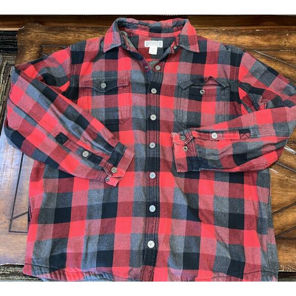 Duluth Fleece‎ Lined Flannel Jacket Adult XLT Red Black Gray Snap Button Heavy - Picture 1 of 8